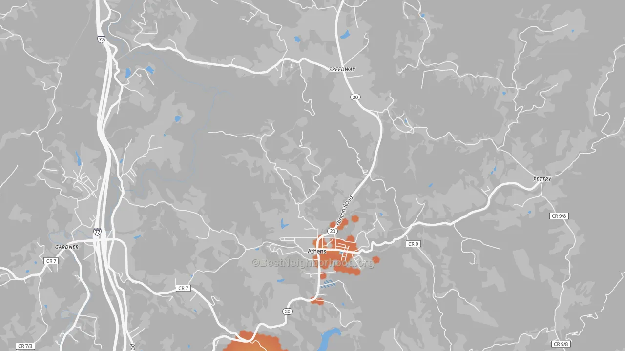 Bike Grade map of Athens, WV
