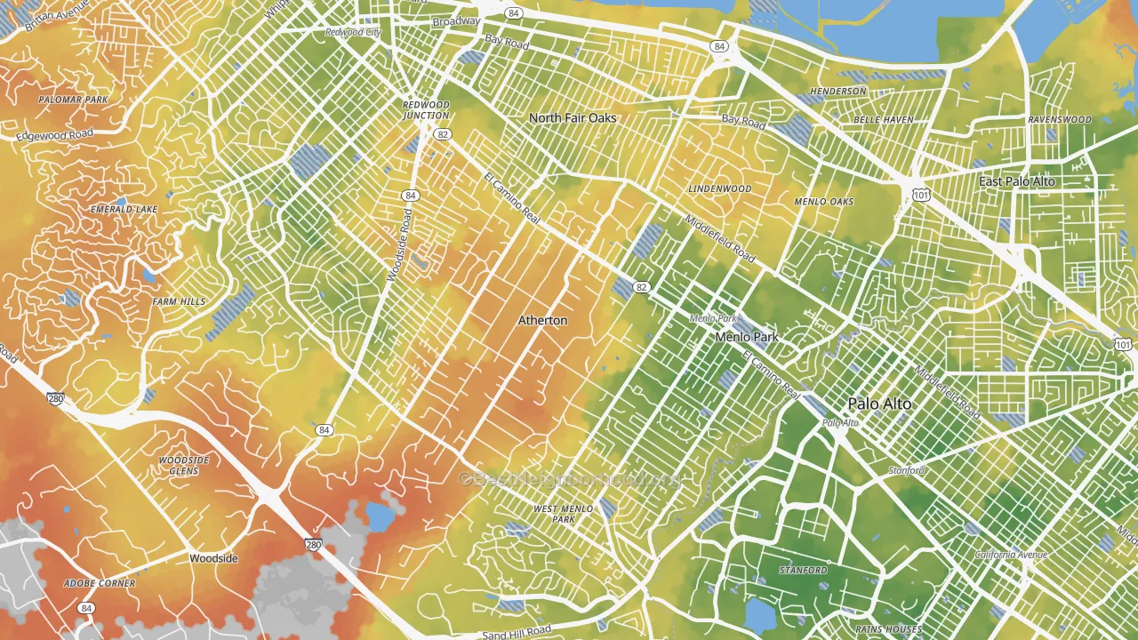 Bike Grade map of Atherton, CA