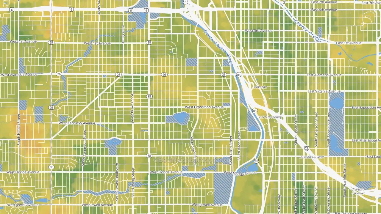 Bike Grade map of Athmar Park, Denver, CO