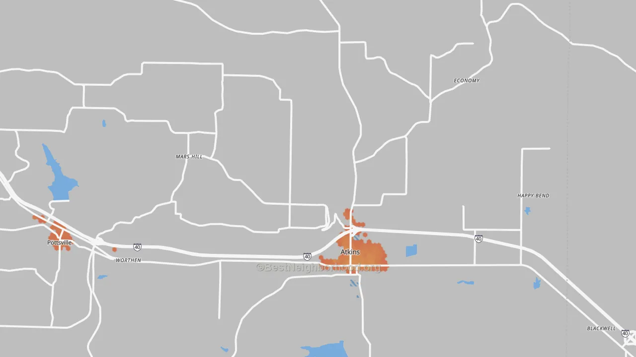 Bike Grade map of Atkins, AR