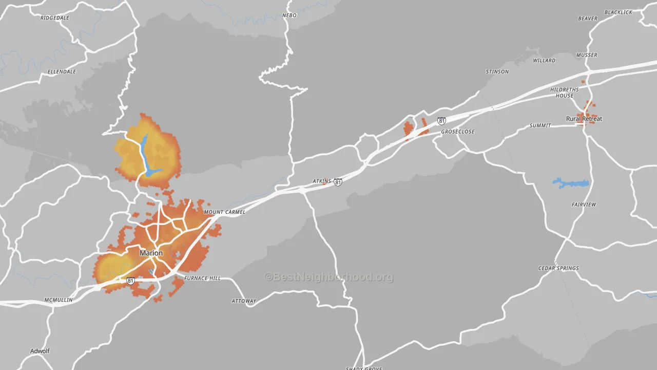 Bike Grade map of Atkins, VA