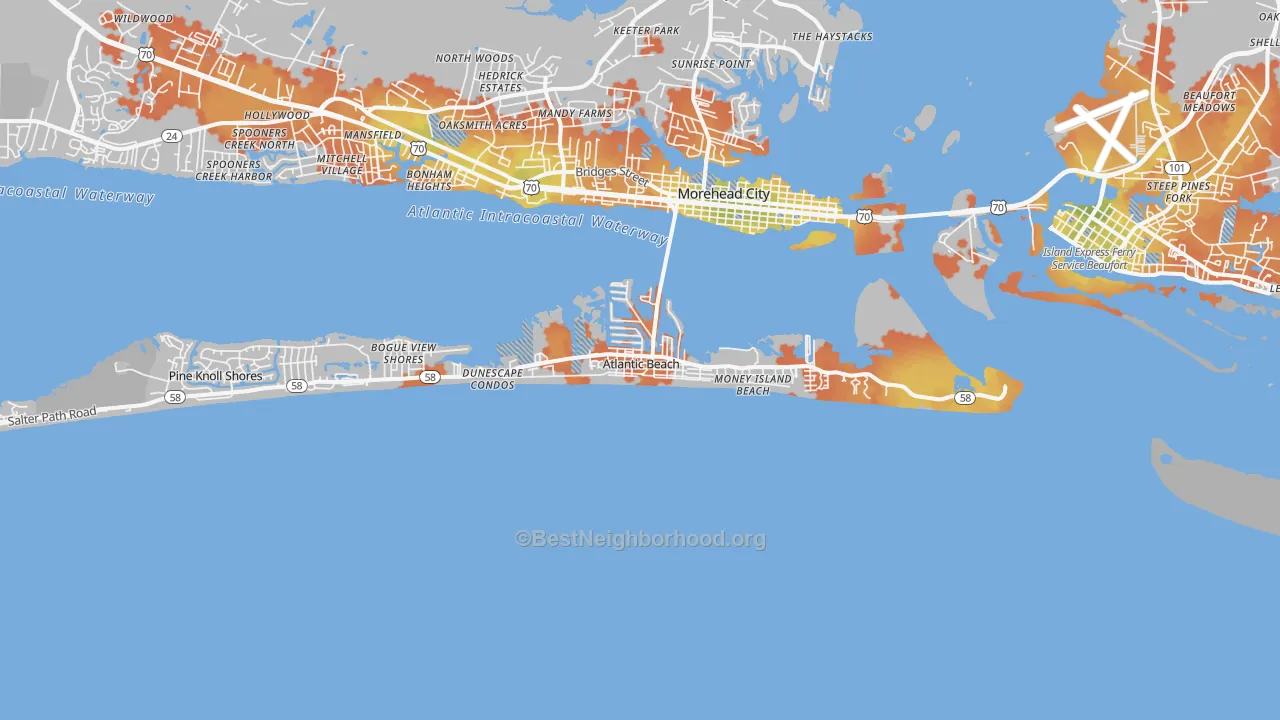 Bike Grade map of Atlantic Beach, NC