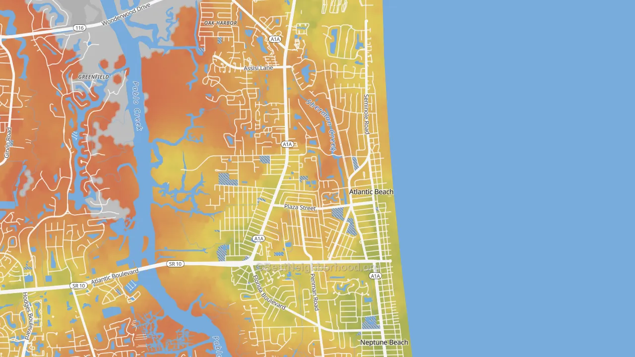 Bike Grade map of Atlantic Beaches, Atlantic Beach, FL