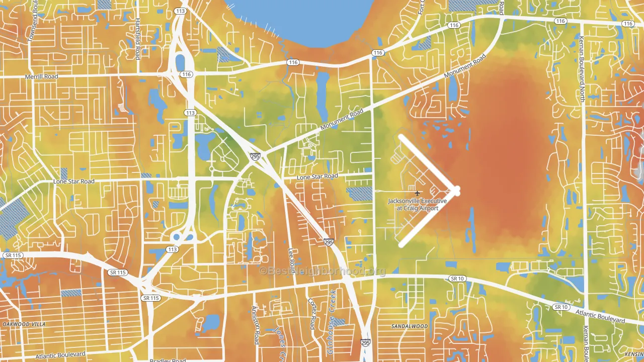 Bike Grade map of Atlantic Boulevard Estates, Jacksonville, FL
