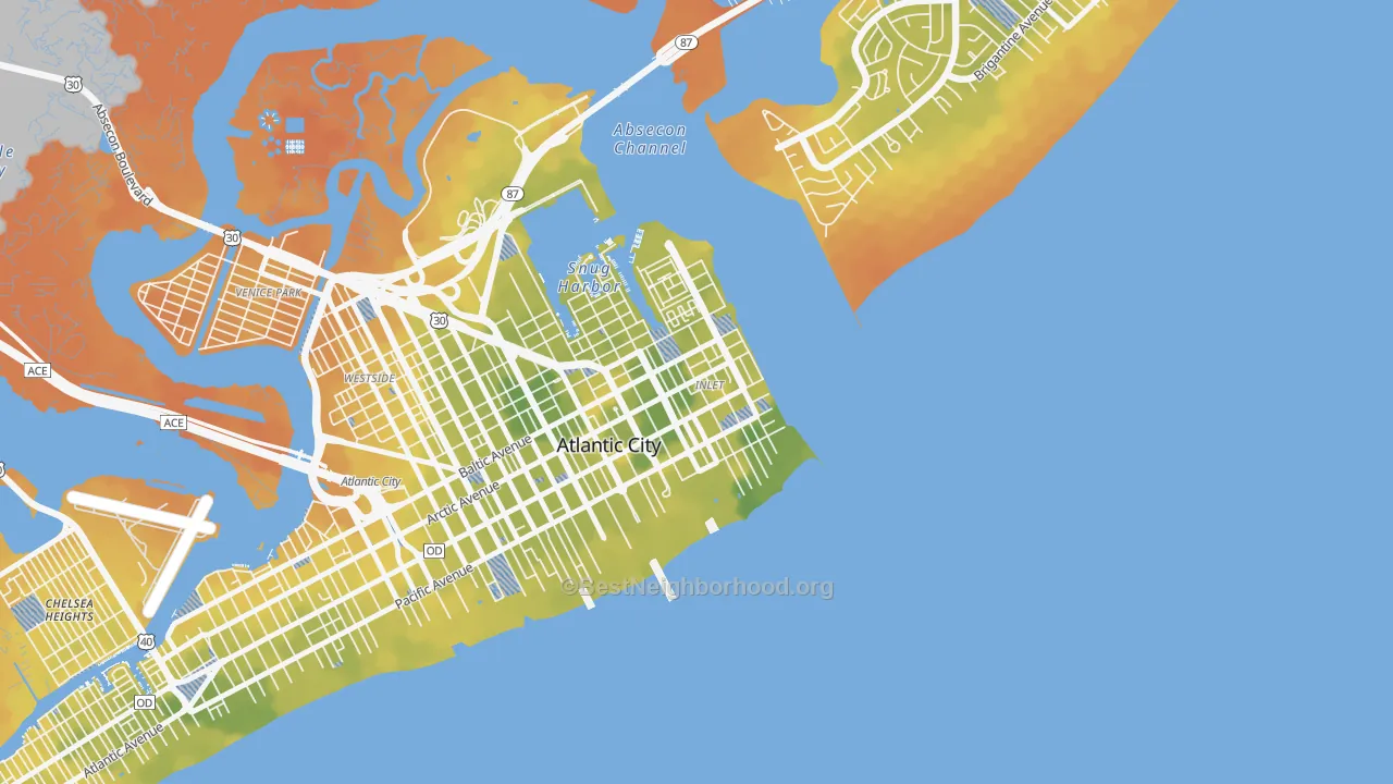 Bike Grade map of Atlantic City Inlet, Atlantic City, NJ
