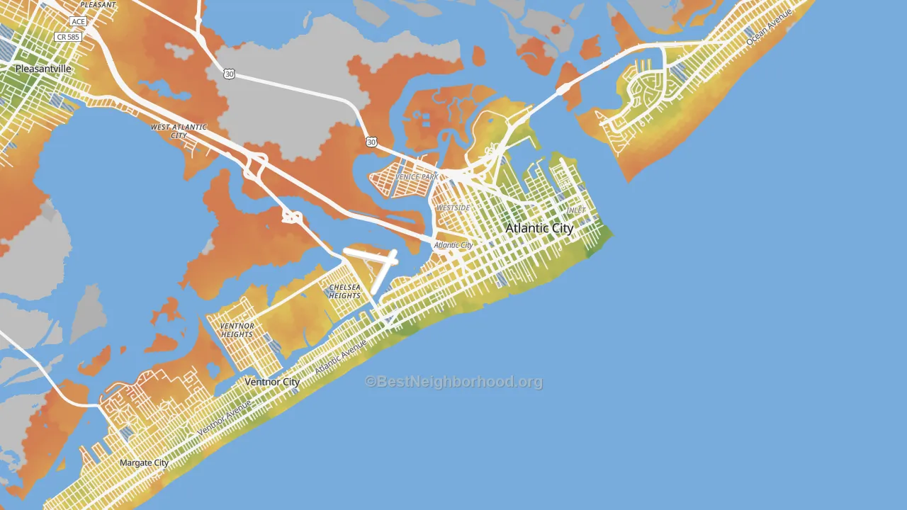 Bike Grade map of Atlantic City, NJ