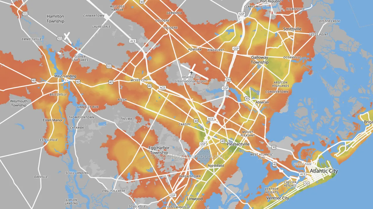 Bike Grade map of Atlantic County, NJ