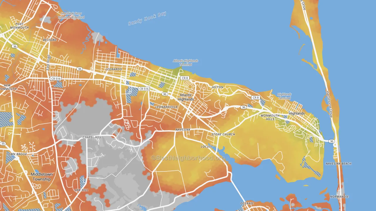 Bike Grade map of Atlantic Highlands, NJ