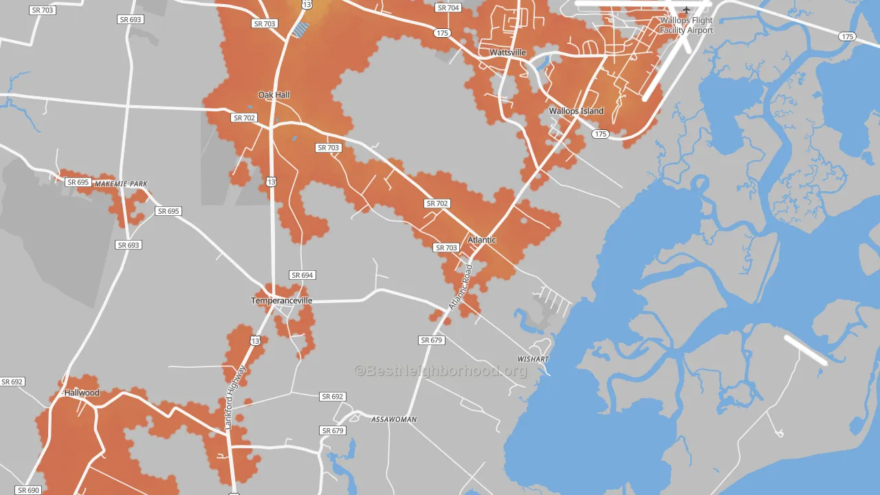 Bike Grade map of Atlantic, VA