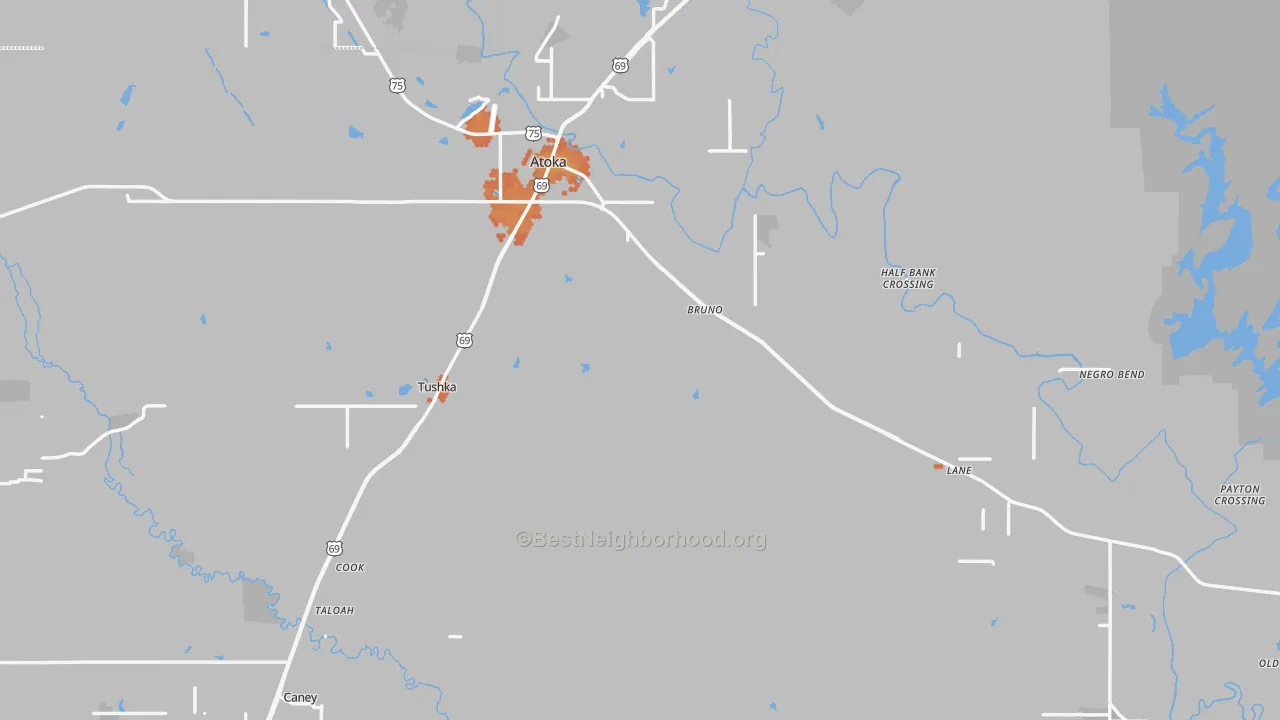 Bike Grade map of Atoka County, OK