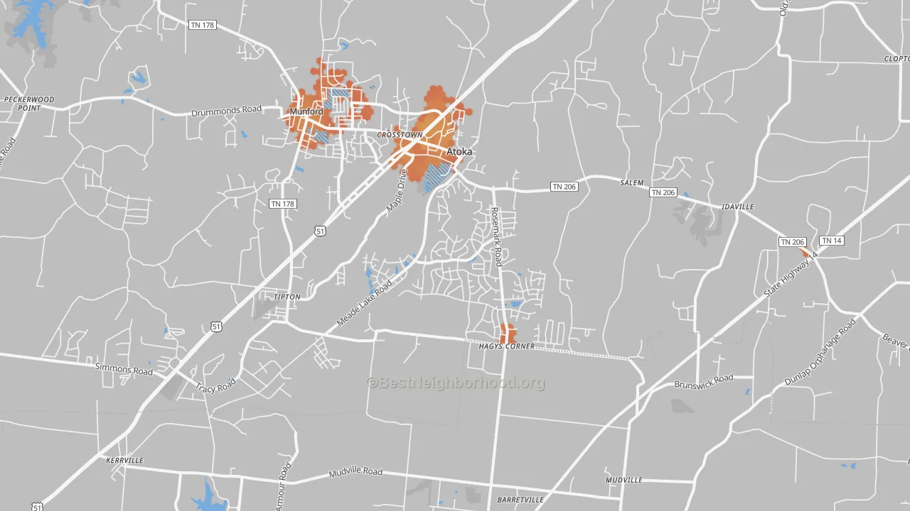 Bike Grade map of Atoka, TN