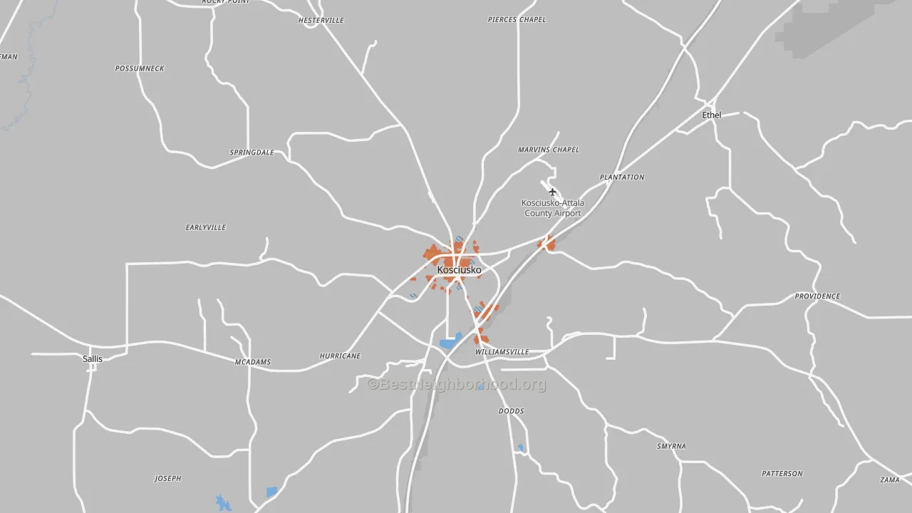 Bike Grade map of Attala County, MS