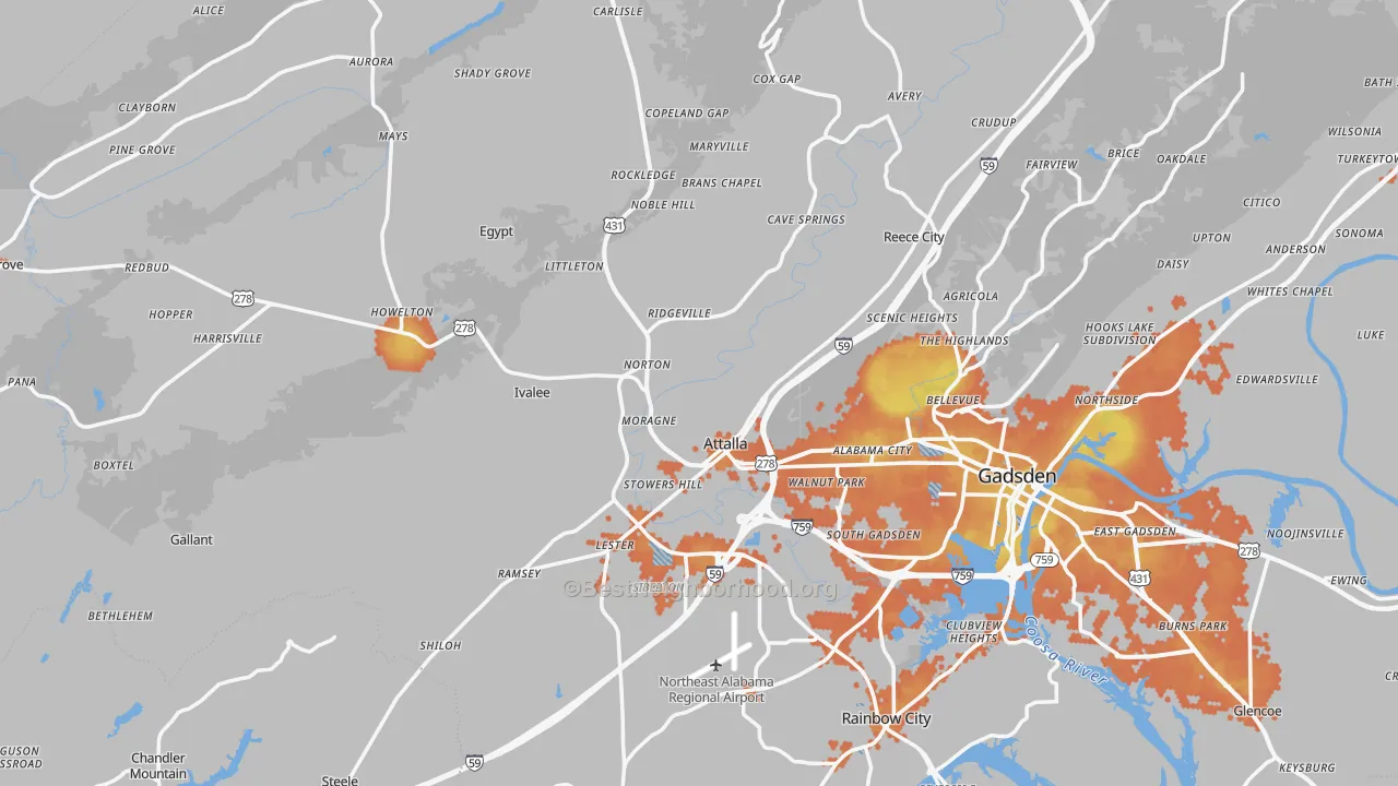 Bike Grade map of Attalla, AL