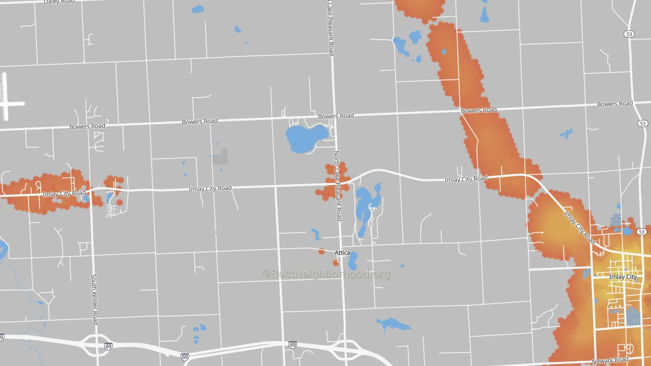 Bike Grade map of Attica, MI