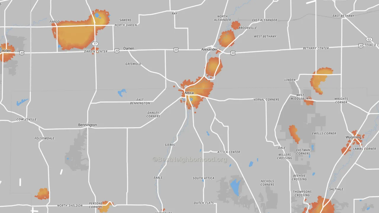 Bike Grade map of Attica, NY