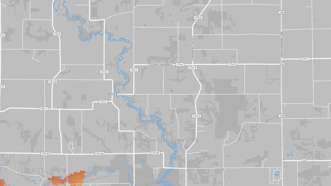 Bike Grade map of Attica, WI
