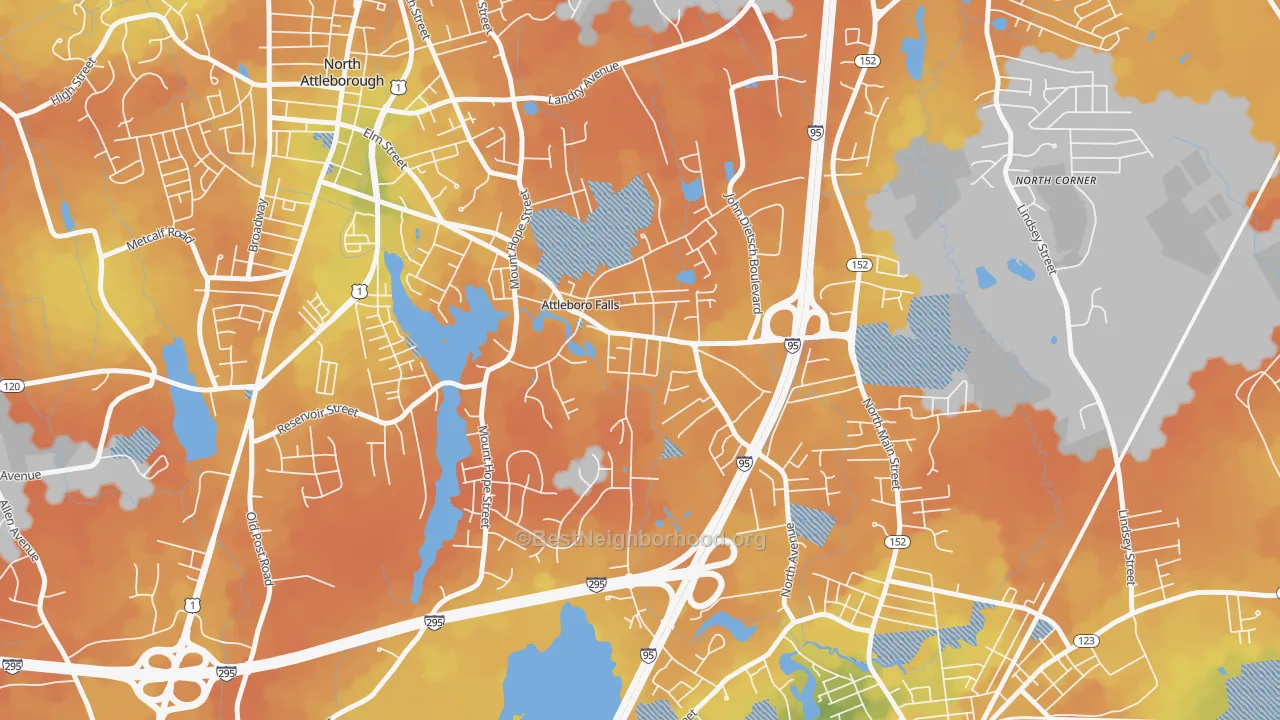Bike Grade map of Attleboro Falls, MA