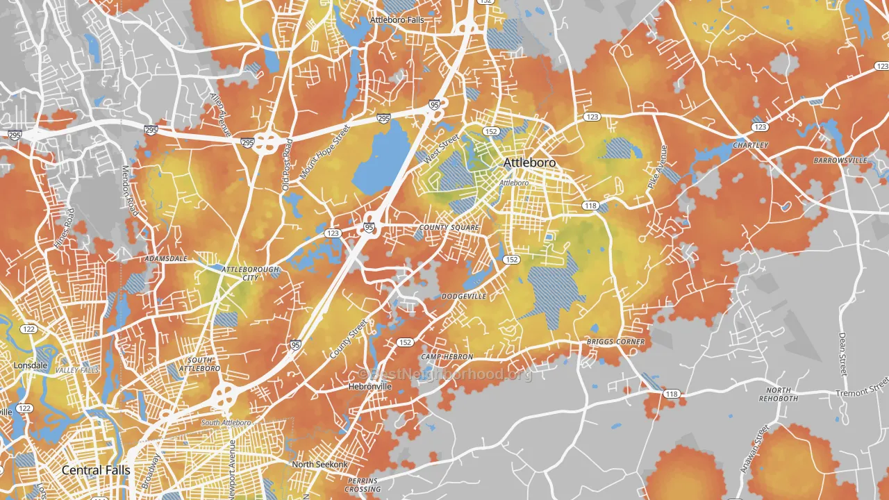 Bike Grade map of Attleboro, MA