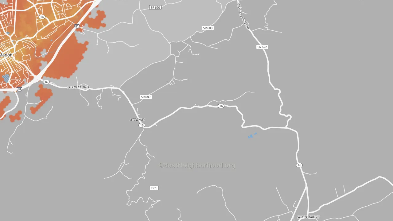 Bike Grade map of Attoway, VA