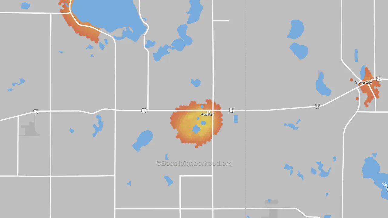 Bike Grade map of Atwater, MN