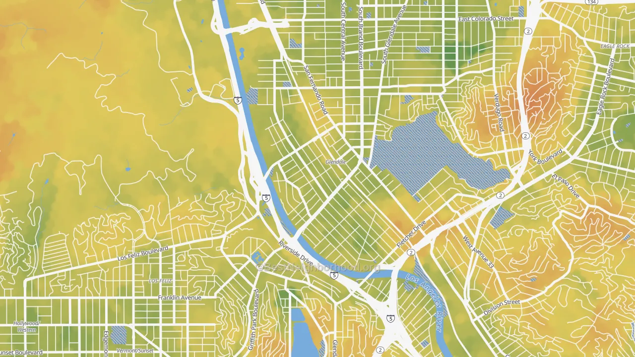 Bike Grade map of Atwater Village, Los Angeles, CA