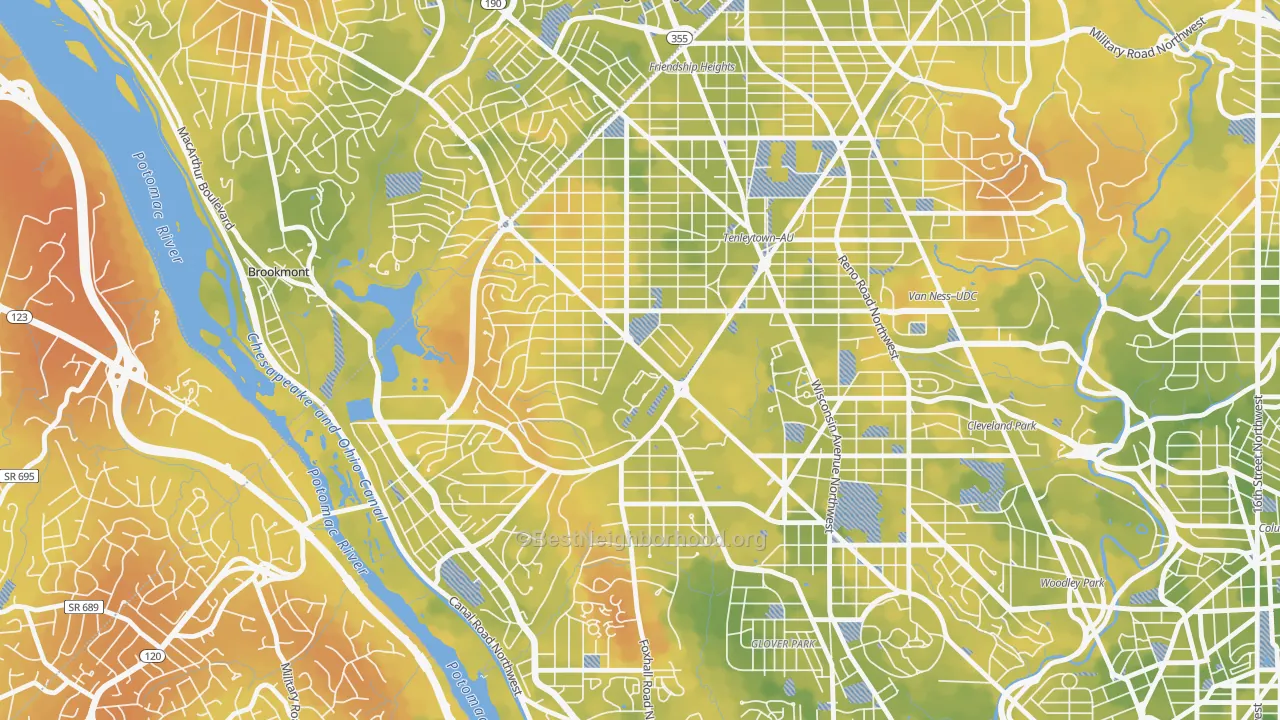 Bike Grade map of Au-Tenleytown, Washington, DC