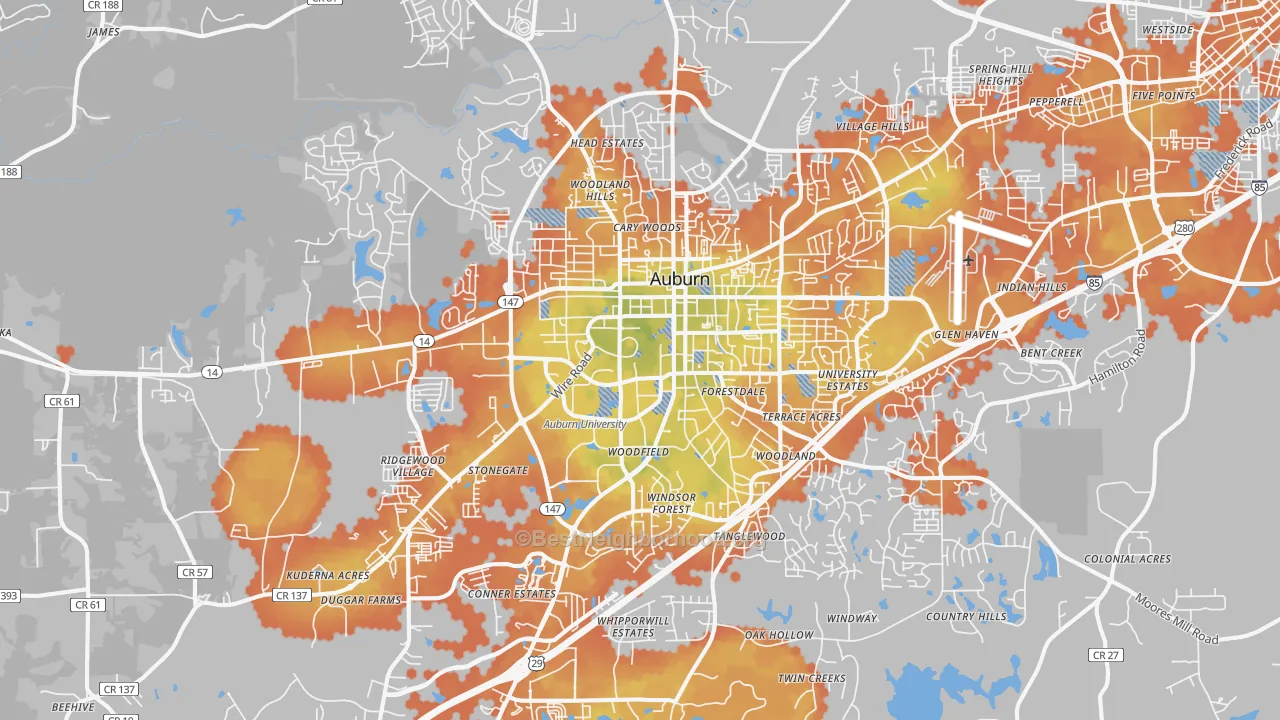 Bike Grade map of Auburn, AL