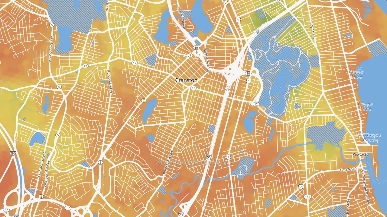 Bike Grade map of Auburn, Cranston, RI