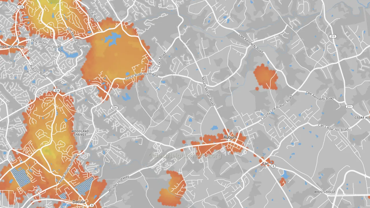 Bike Grade map of Auburn, GA