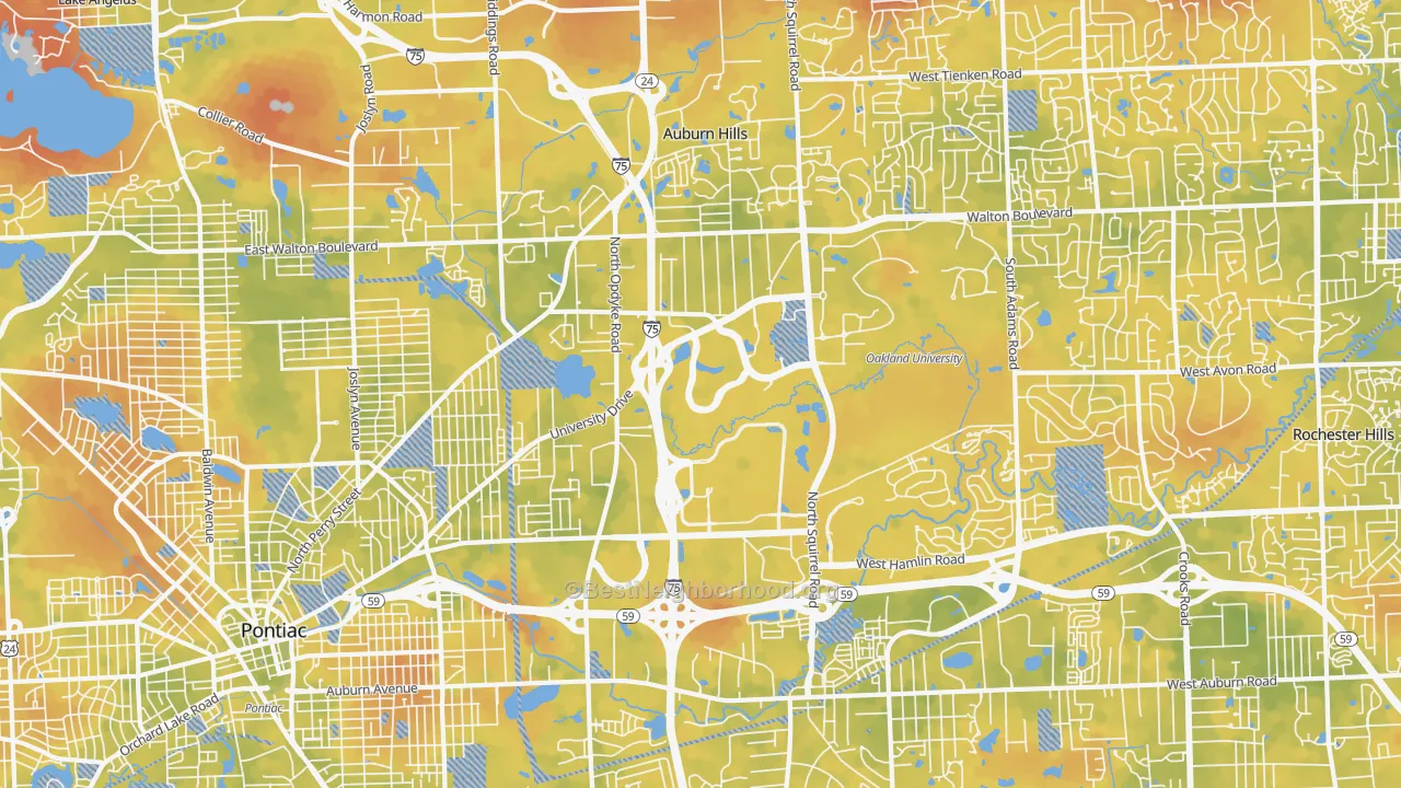 Bike Grade map of Auburn Hills, MI