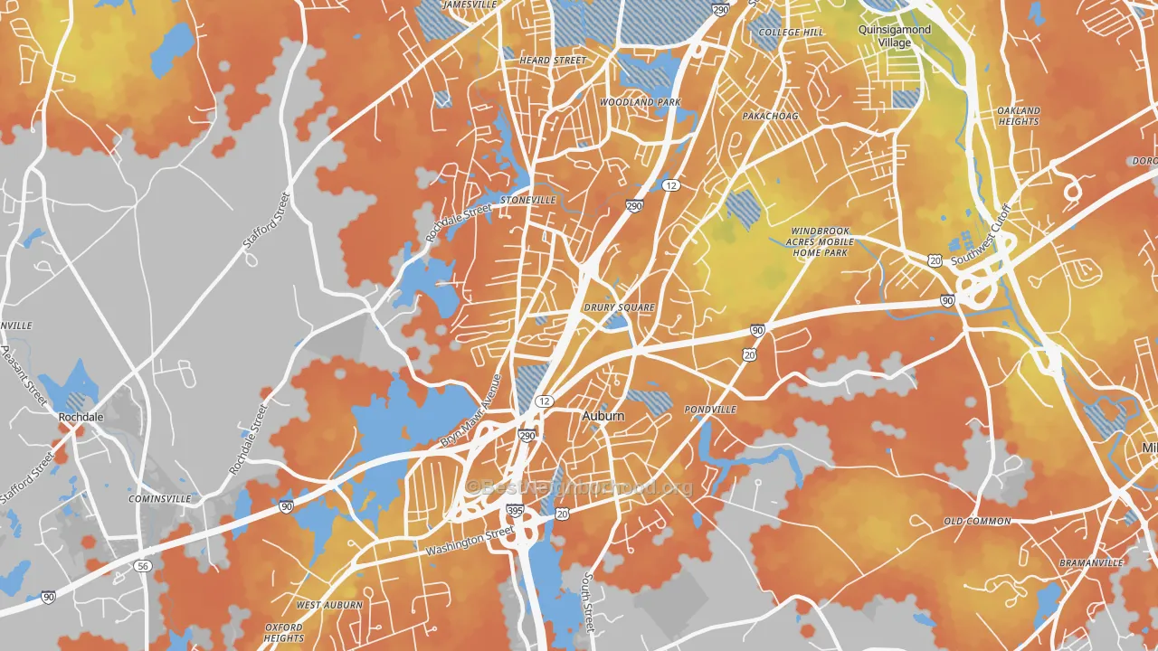 Bike Grade map of Auburn, MA