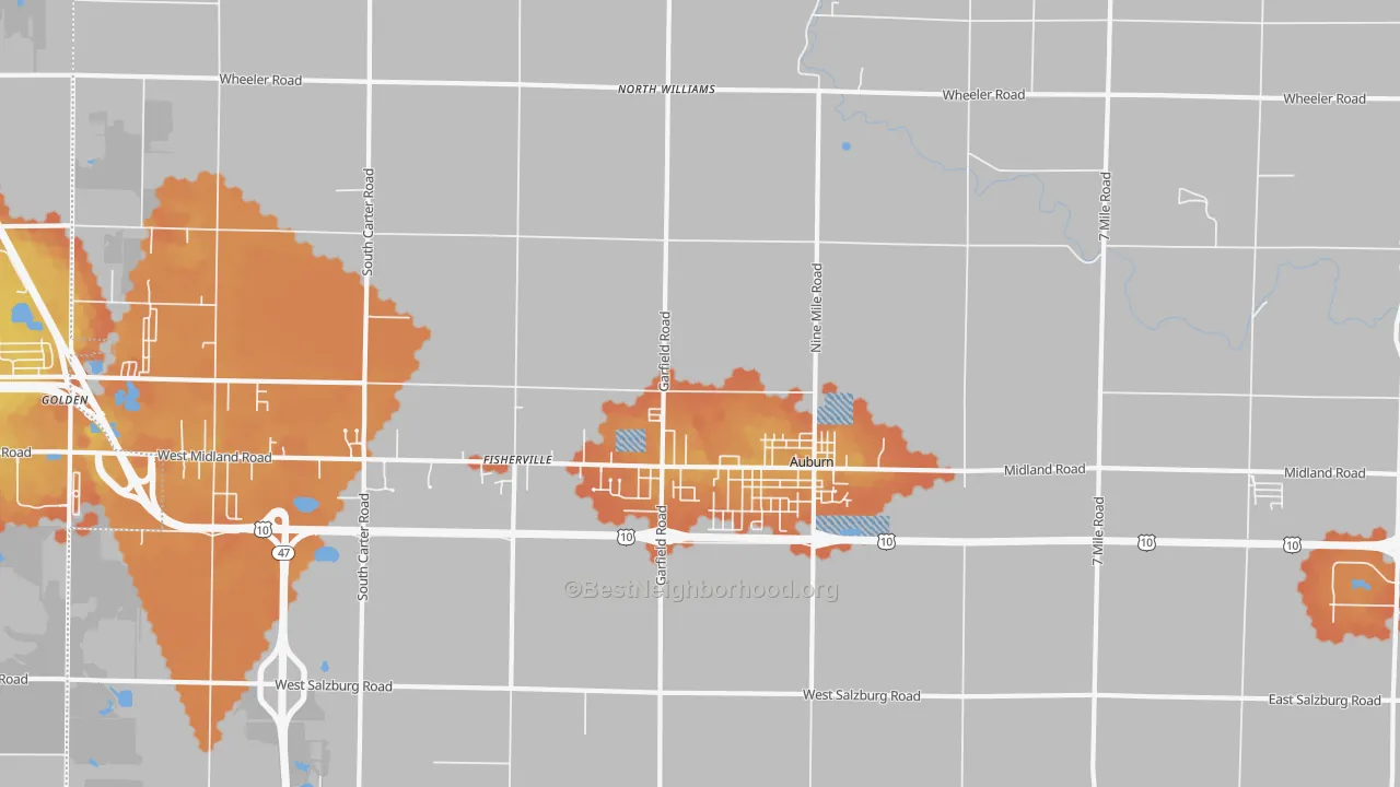 Bike Grade map of Auburn, MI