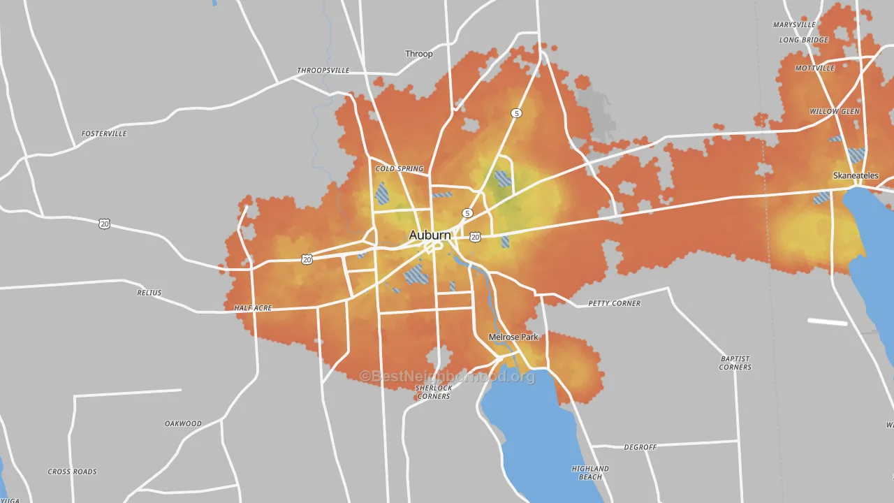 Bike Grade map of Auburn, NY
