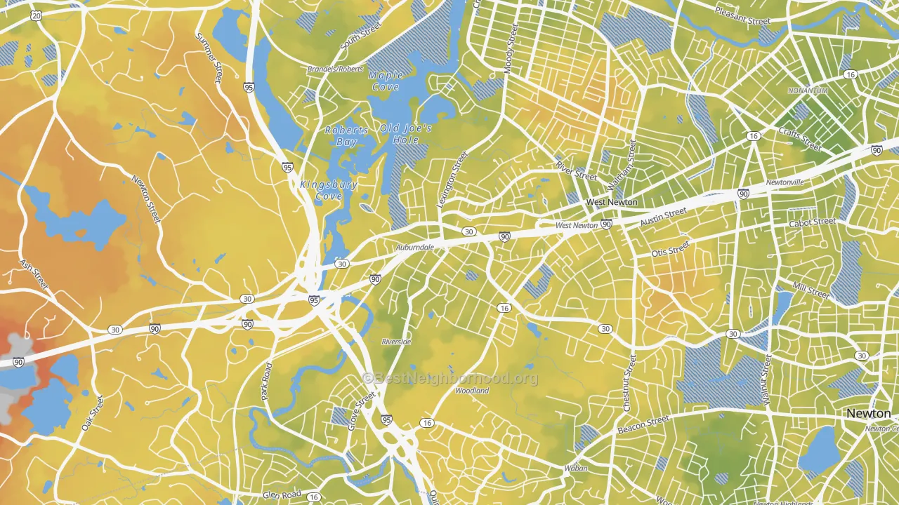 Bike Grade map of Auburndale, MA