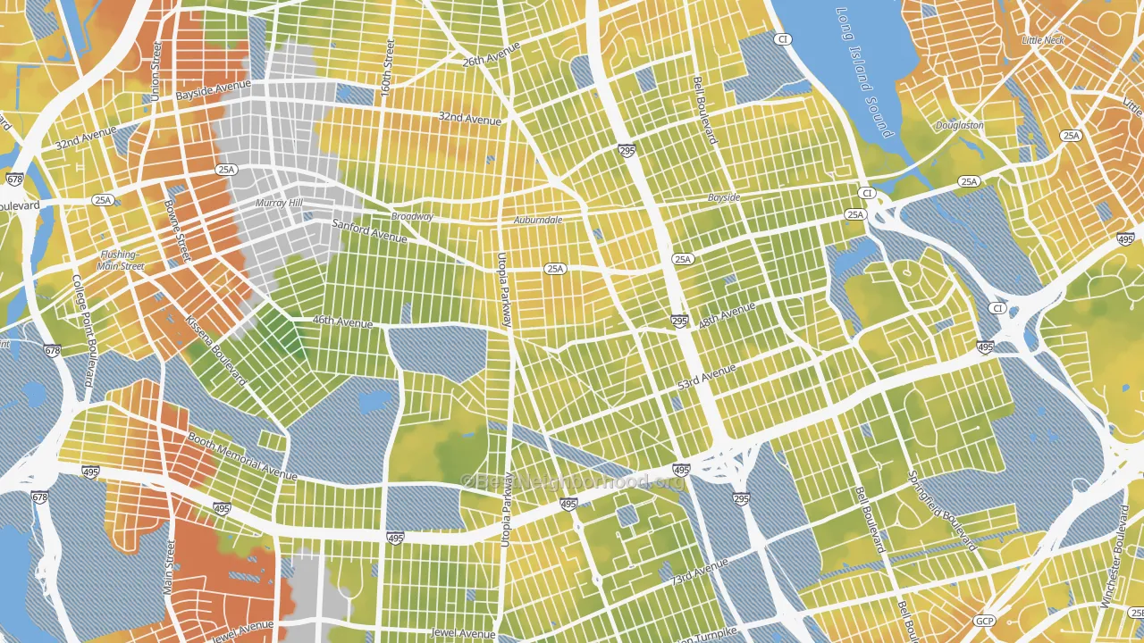 Bike Grade map of Auburndale, Queens, NY