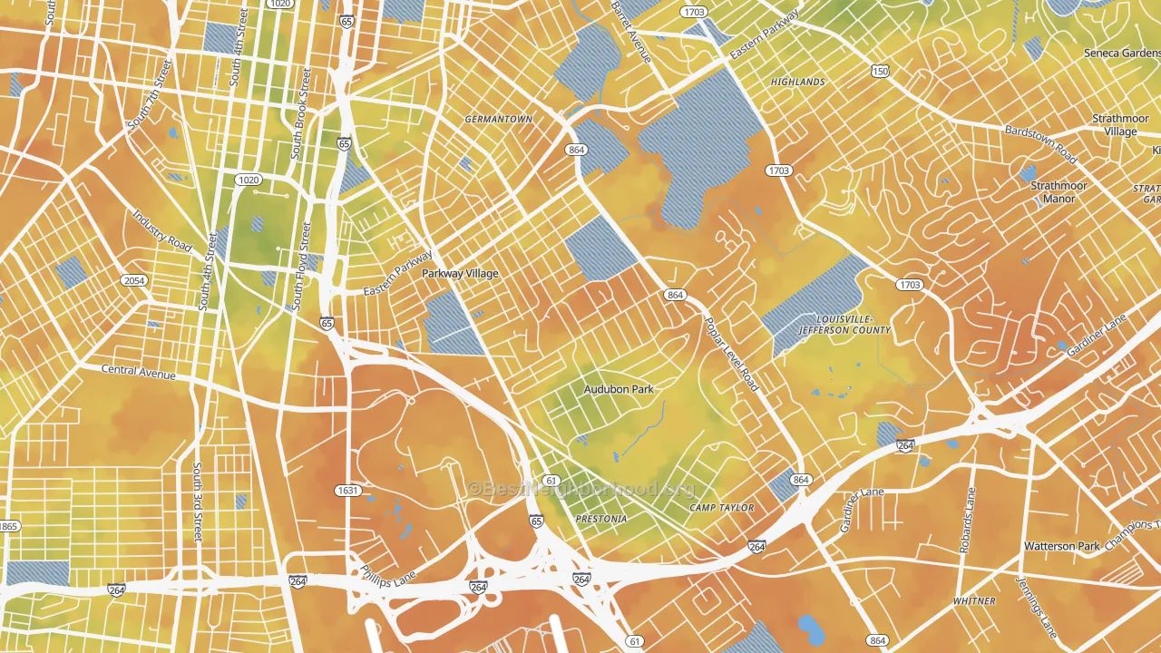 Bike Grade map of Audubon, Louisville, KY