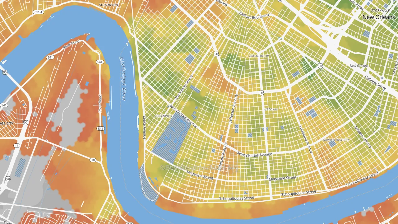 Bike Grade map of Audubon, New Orleans, LA