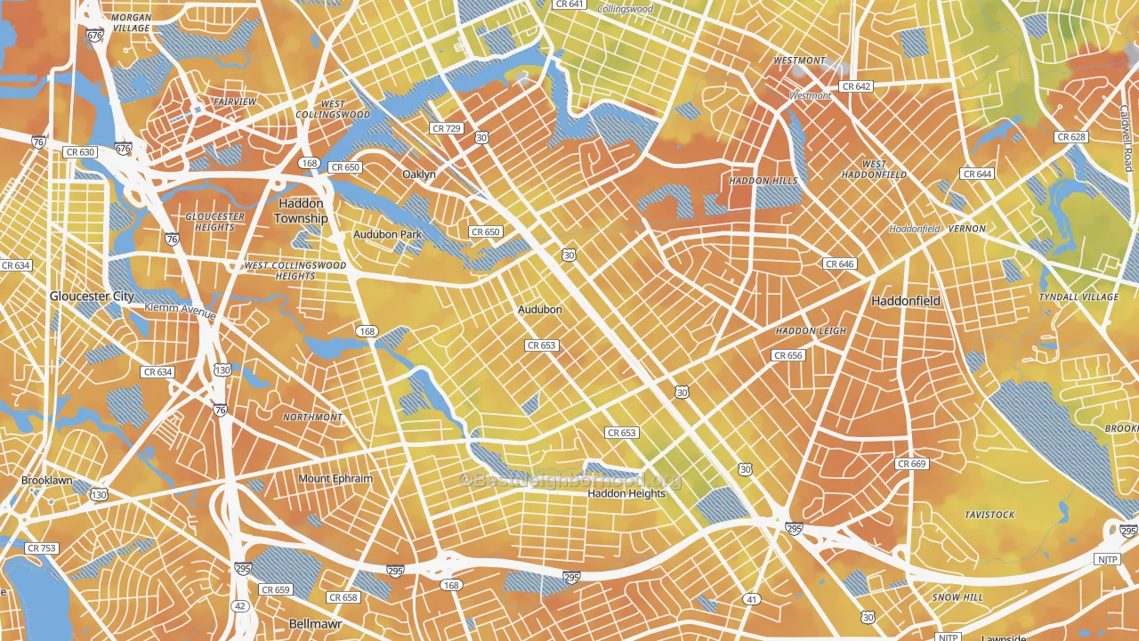 Bike Grade map of Audubon, NJ
