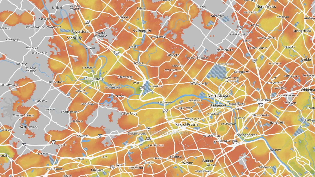 Bike Grade map of Audubon, PA