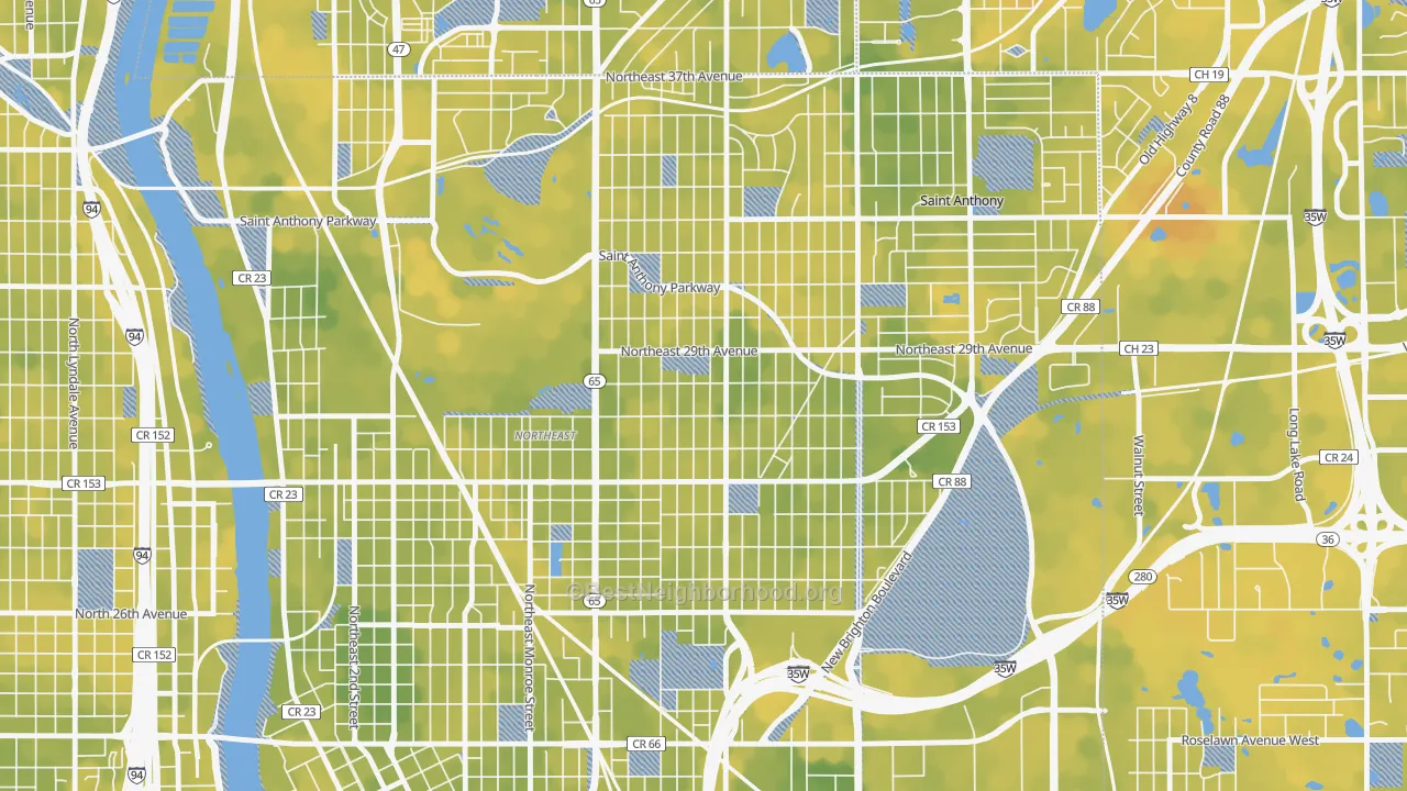 Bike Grade map of Audubon Park, Minneapolis, MN