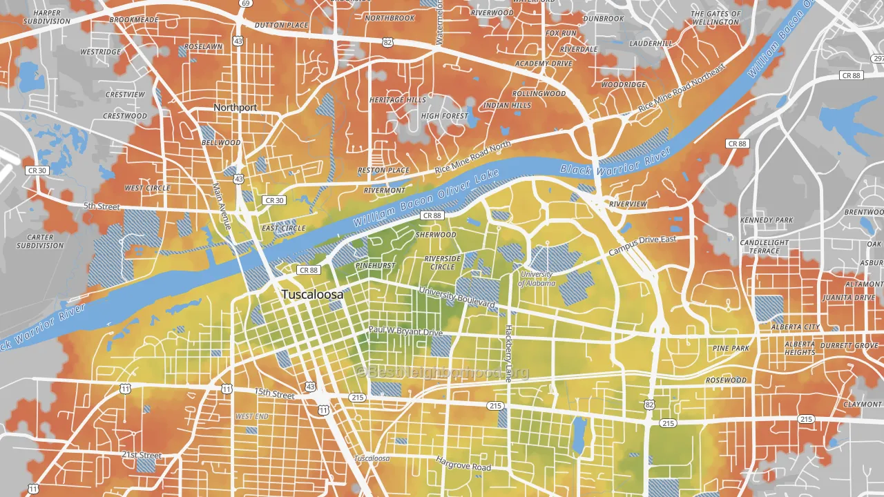 Bike Grade map of Audubon Place, Tuscaloosa, AL