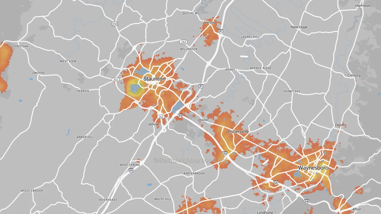 Bike Grade map of Augusta County, VA
