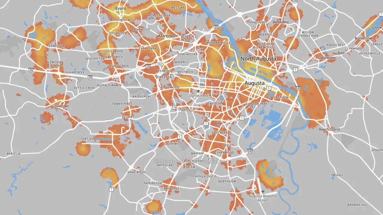 Bike Grade map of Augusta, GA