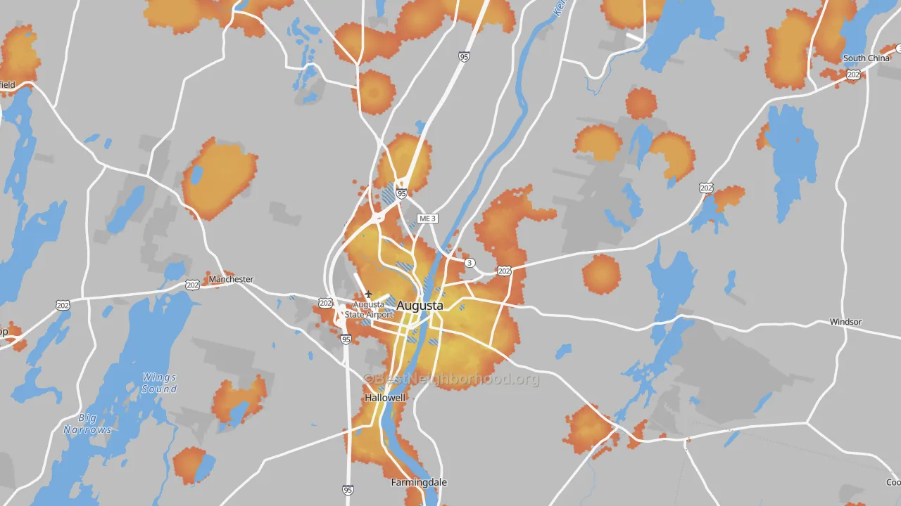 Bike Grade map of Augusta, ME