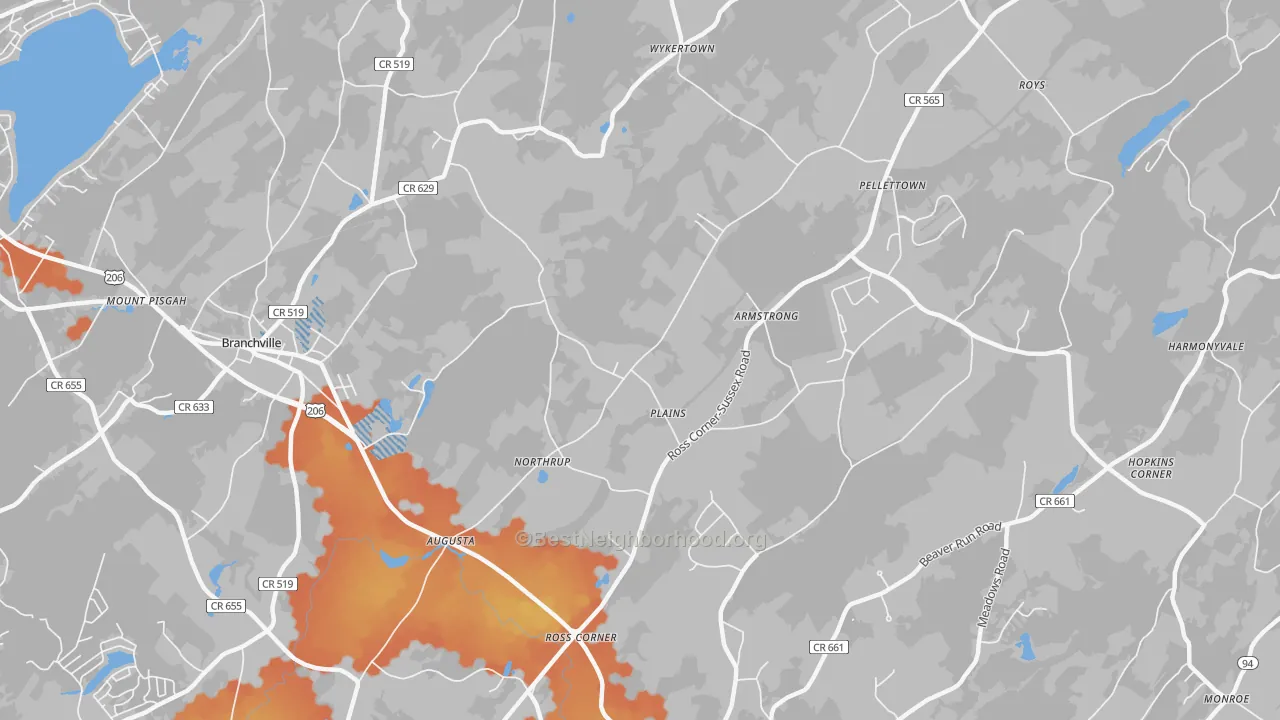 Bike Grade map of Augusta, NJ