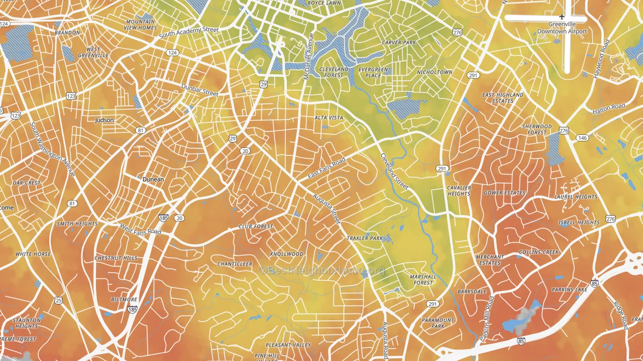 Bike Grade map of Augusta Street Area, Greenville, SC