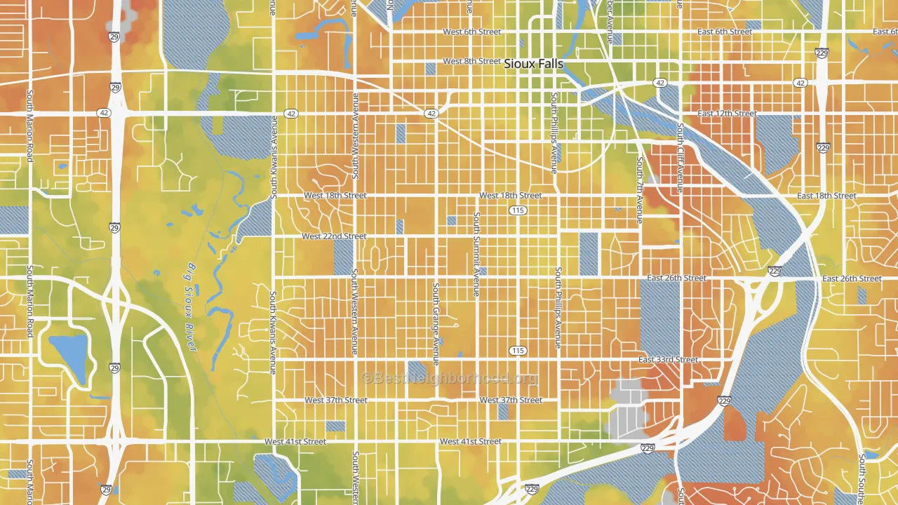 Bike Grade map of Augustana, Sioux Falls, SD