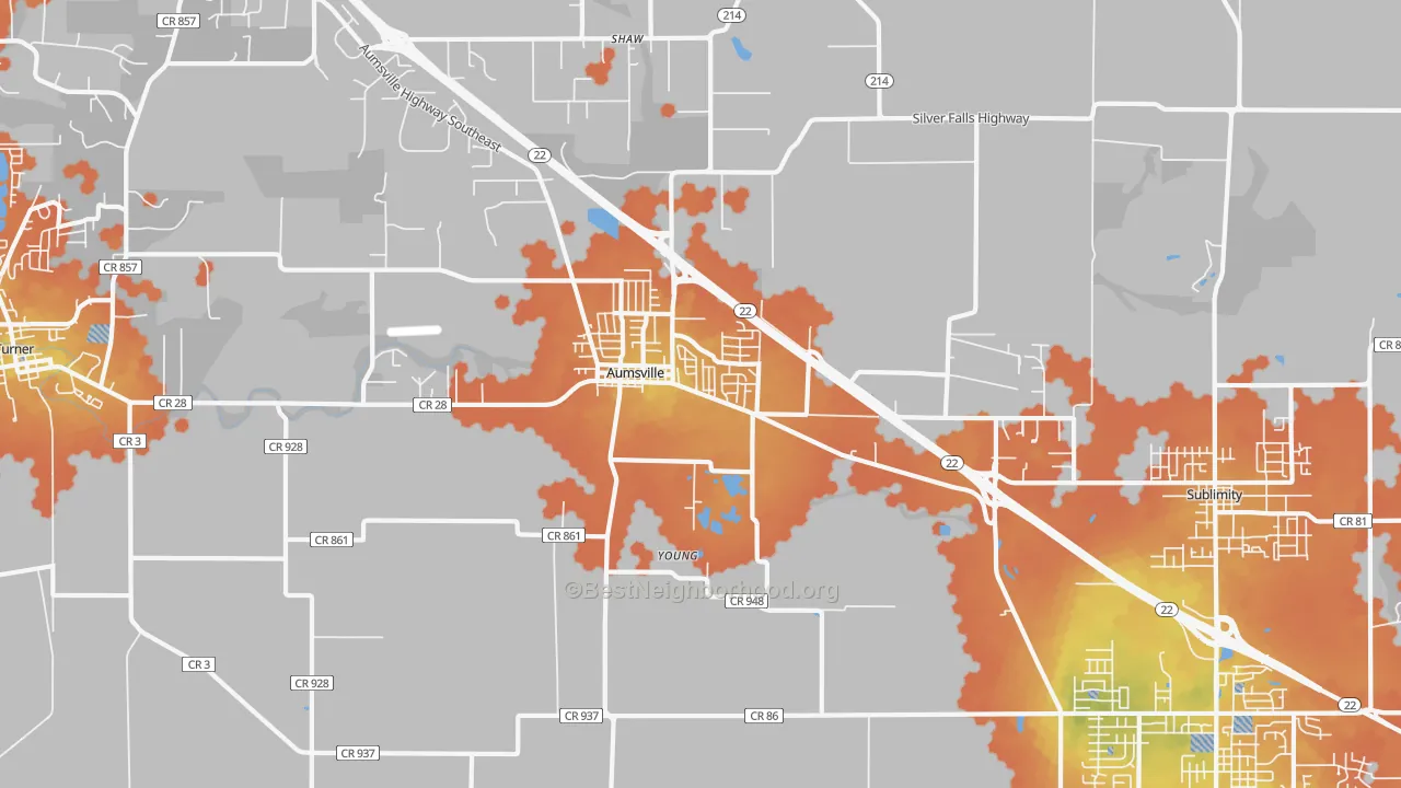 Bike Grade map of Aumsville, OR