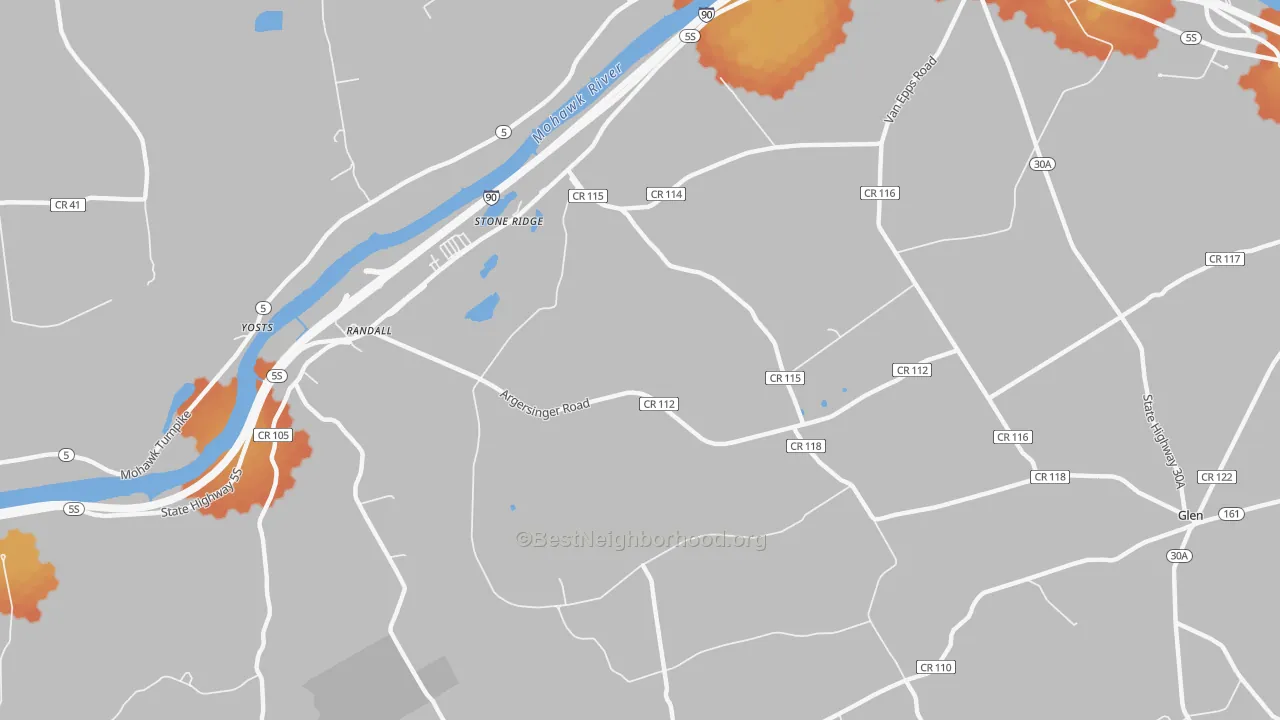 Bike Grade map of Auriesville, NY