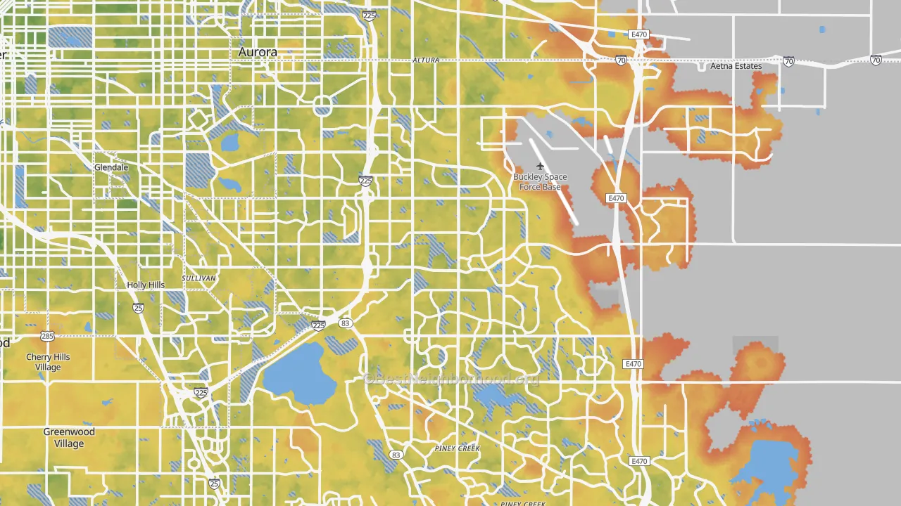 Bike Grade map of Aurora, CO